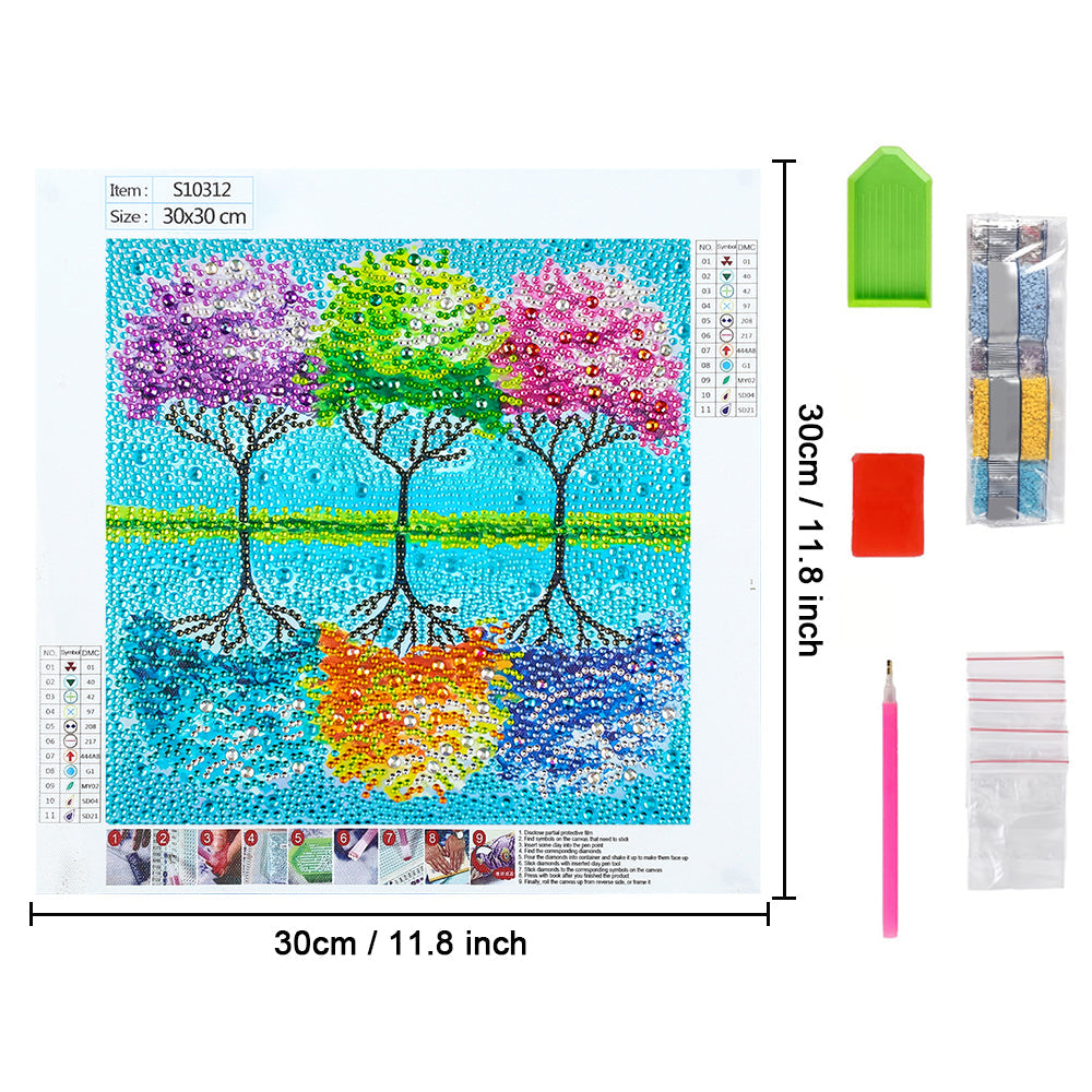 Driekleurige Bomen Bij het Meer Speciaal Gevormde Boren Diamond Painting