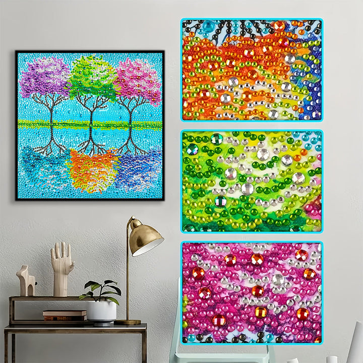 Driekleurige Bomen Bij het Meer Speciaal Gevormde Boren Diamond Painting