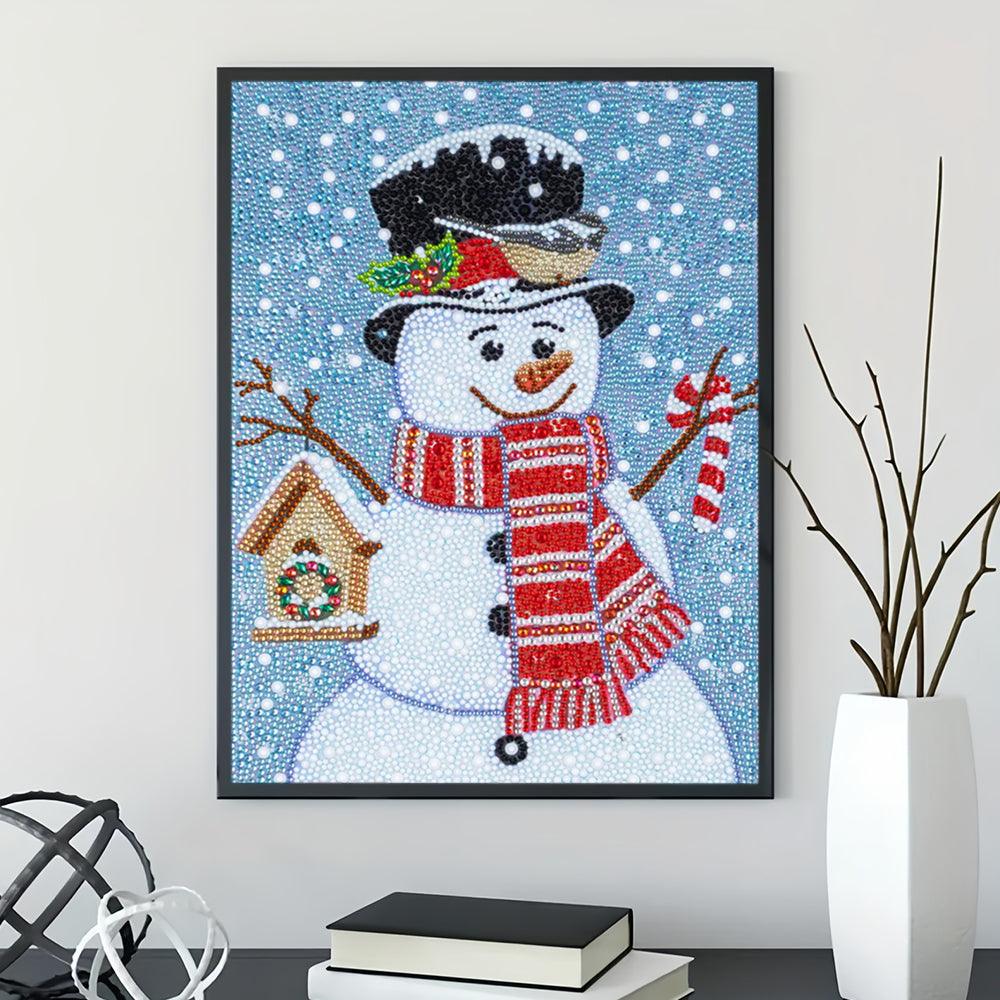 Sneeuwpop met Rode Sjaal Speciaal Gevormde Boren Diamond Painting