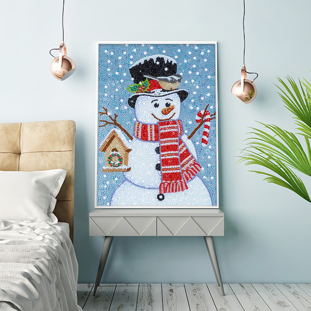 Sneeuwpop met Rode Sjaal Speciaal Gevormde Boren Diamond Painting