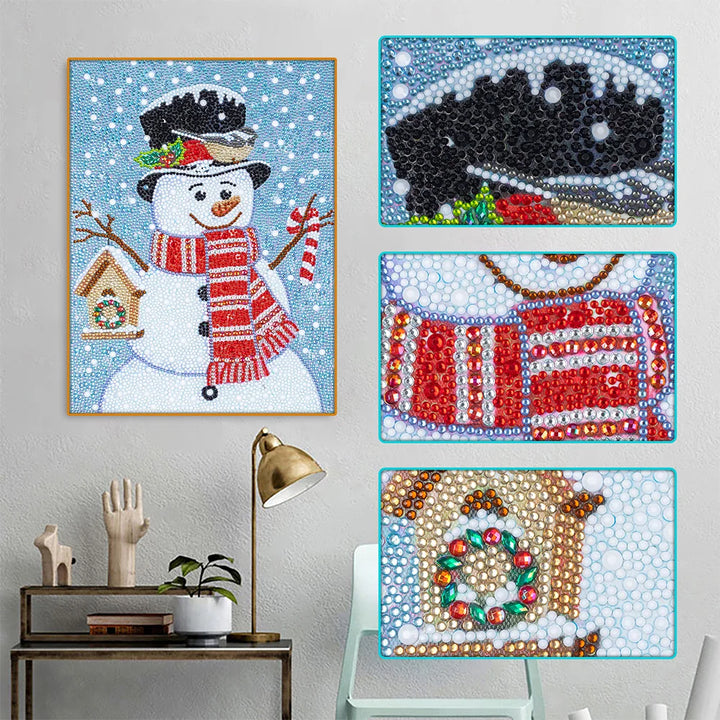 Sneeuwpop met Rode Sjaal Speciaal Gevormde Boren Diamond Painting