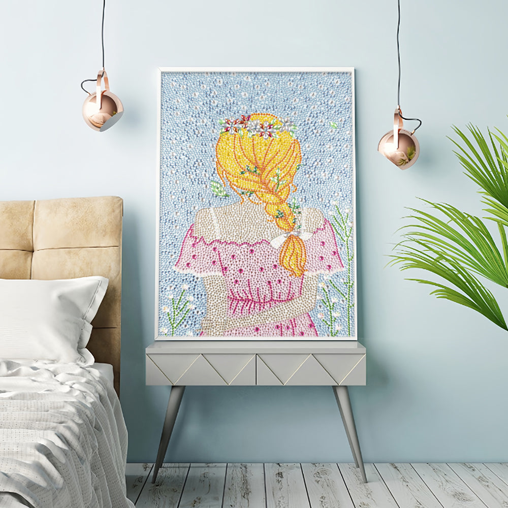 Meisje met Geel Gevlochten Haar Speciaal Gevormde Boren Diamond Painting