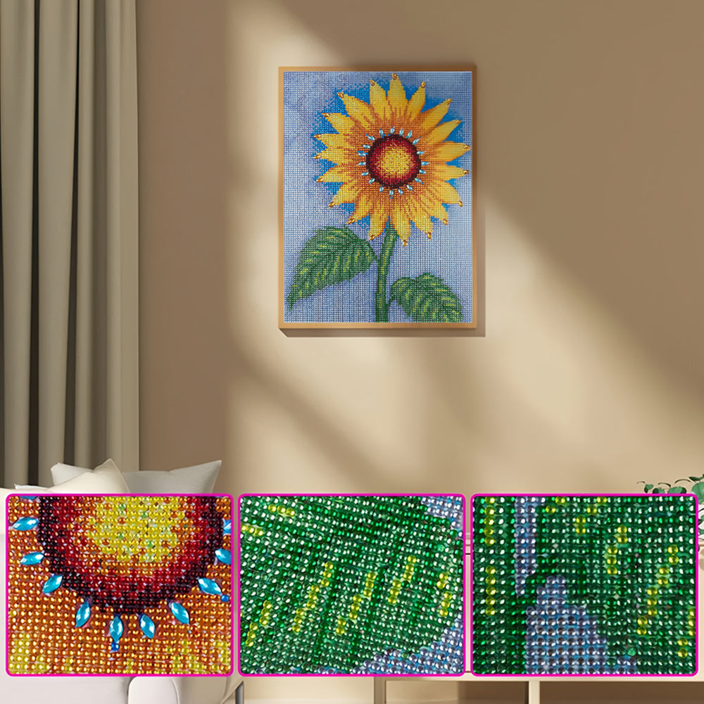 Groene Bladeren Zonnebloem Speciaal Gevormde Boren Diamond Painting