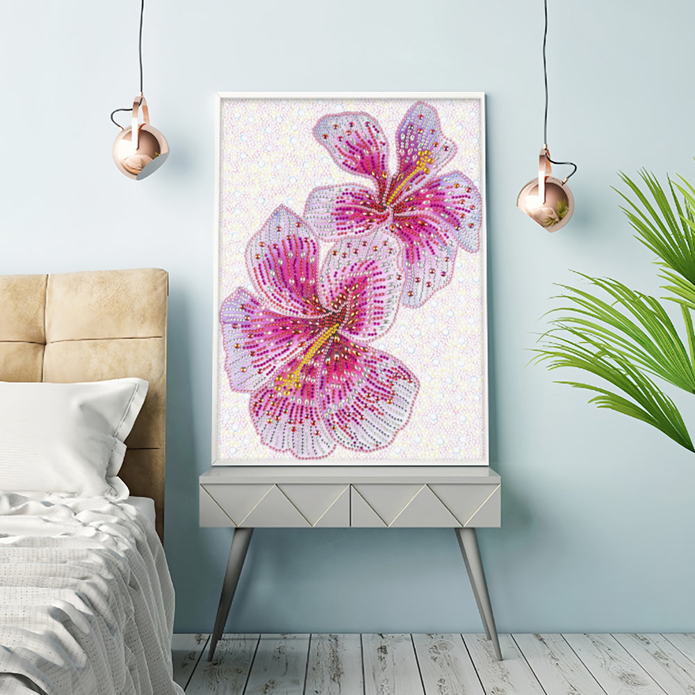 Roze Bloemen Speciaal Gevormde Boren Diamond Painting