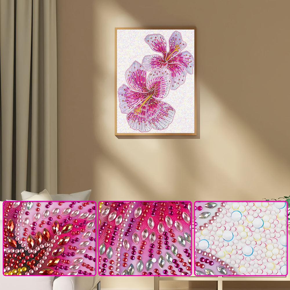 Roze Bloemen Speciaal Gevormde Boren Diamond Painting