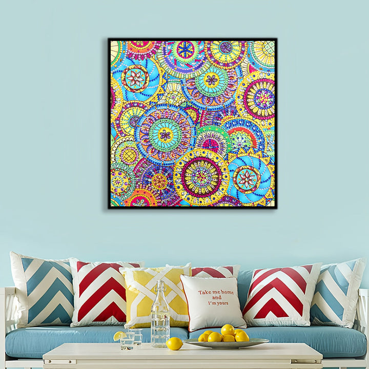 Mandala met Ronde Bloemen Speciaal Gevormde Boren Diamond Painting