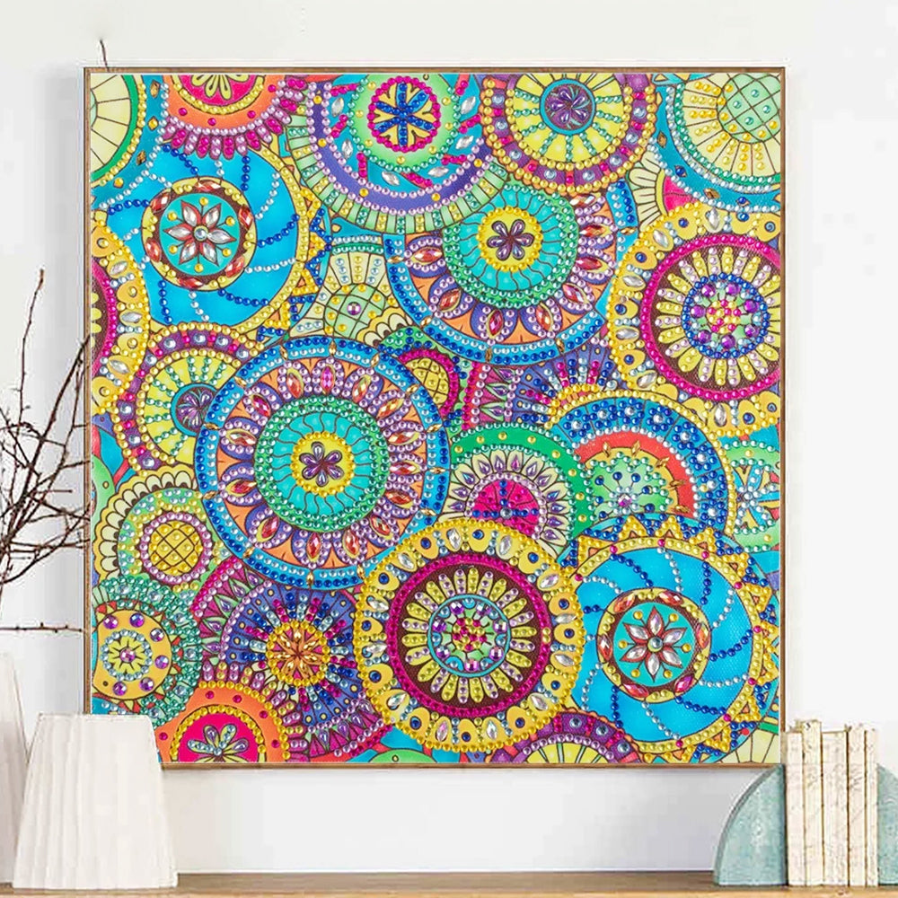 Mandala met Ronde Bloemen Speciaal Gevormde Boren Diamond Painting