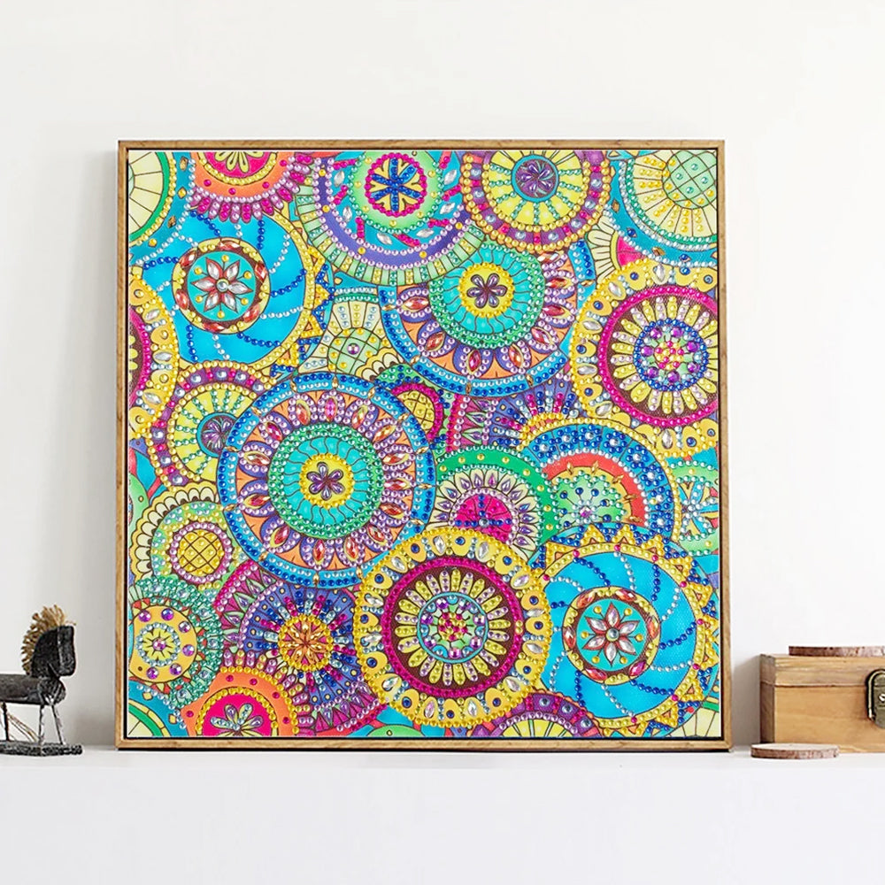 Mandala met Ronde Bloemen Speciaal Gevormde Boren Diamond Painting