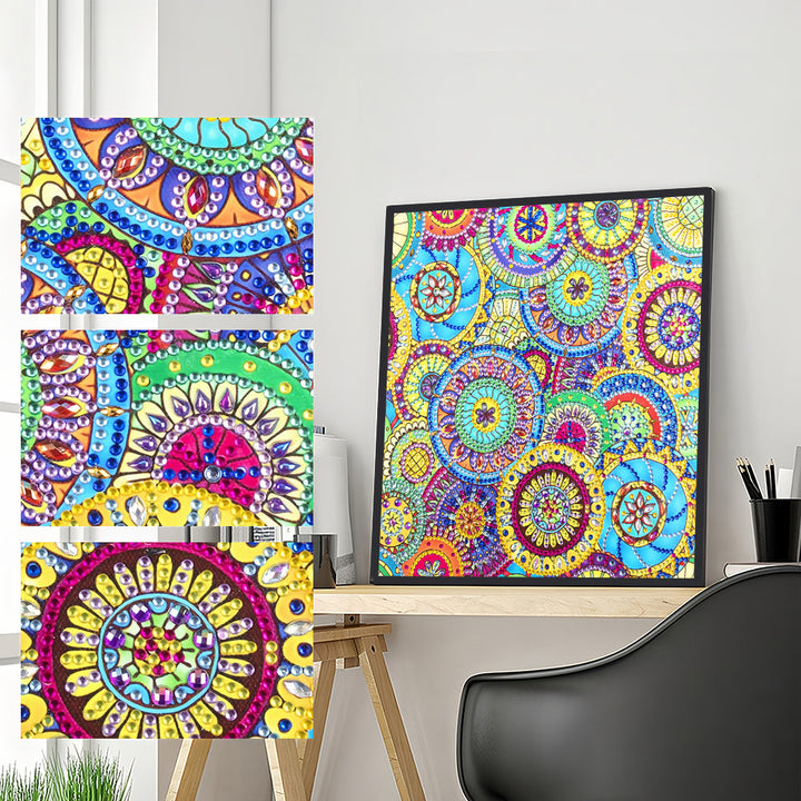 Mandala met Ronde Bloemen Speciaal Gevormde Boren Diamond Painting