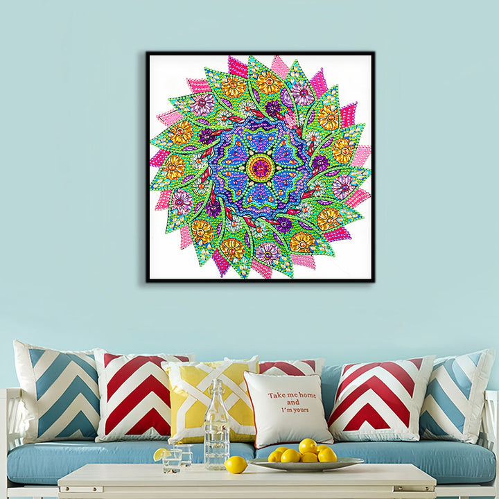 Groene en Roze Bladeren Mandala Speciaal Gevormde Boren Diamond Painting