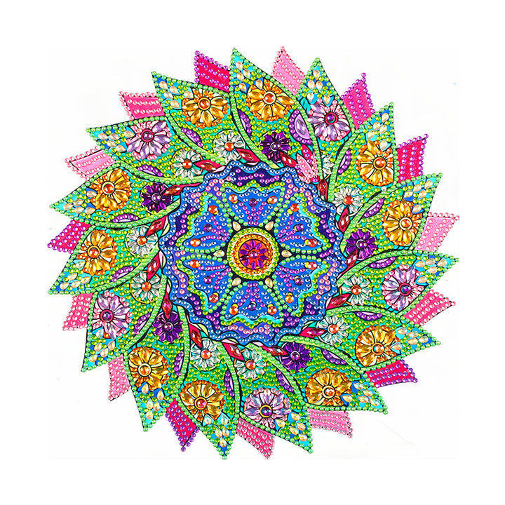 Groene en Roze Bladeren Mandala Speciaal Gevormde Boren Diamond Painting