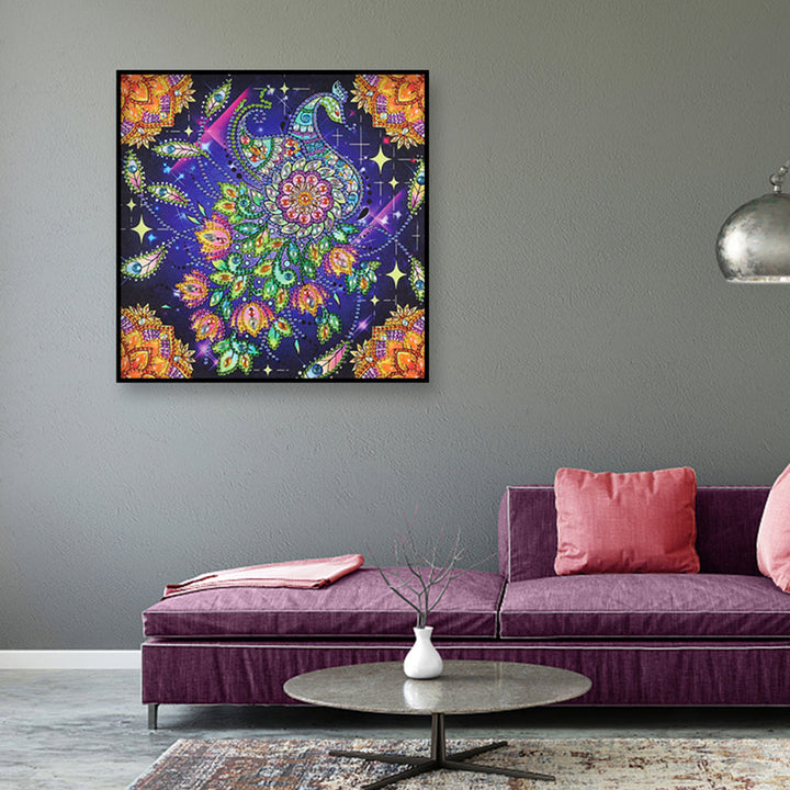 Mystieke Pauw en Gouden Mandala Speciaal Gevormde Boren Diamond Painting