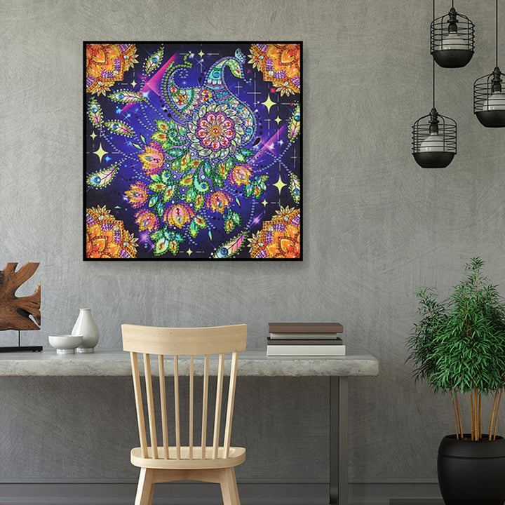 Mystieke Pauw en Gouden Mandala Speciaal Gevormde Boren Diamond Painting