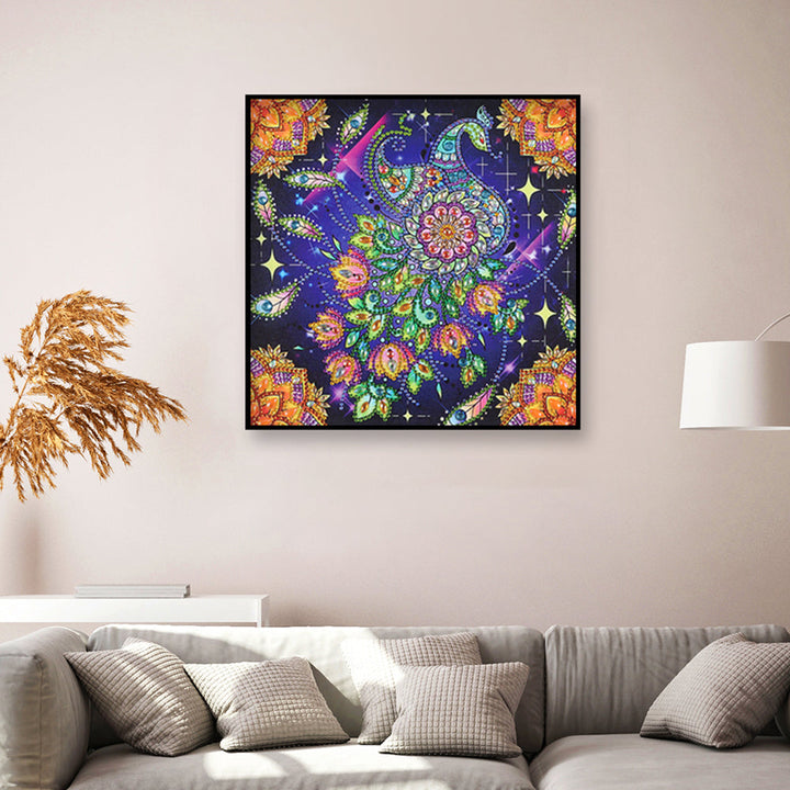 Mystieke Pauw en Gouden Mandala Speciaal Gevormde Boren Diamond Painting