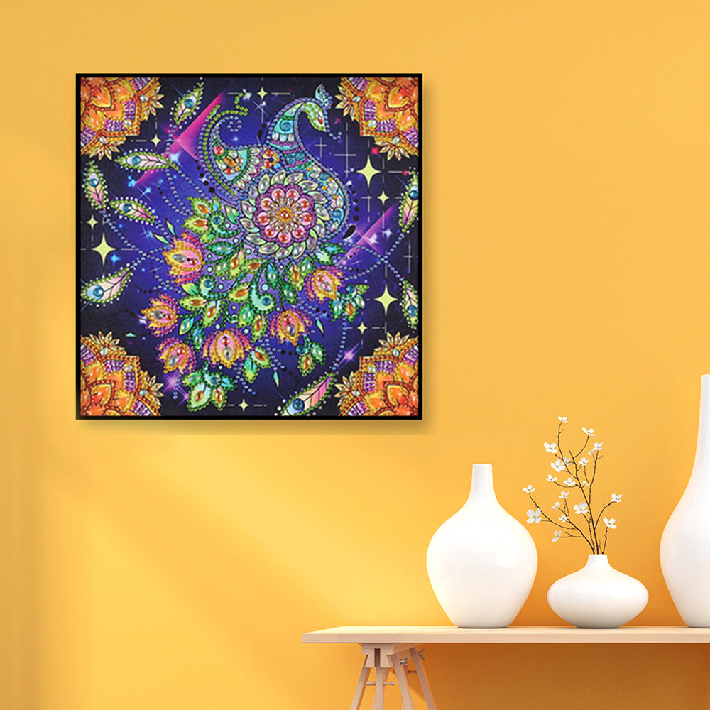 Mystieke Pauw en Gouden Mandala Speciaal Gevormde Boren Diamond Painting