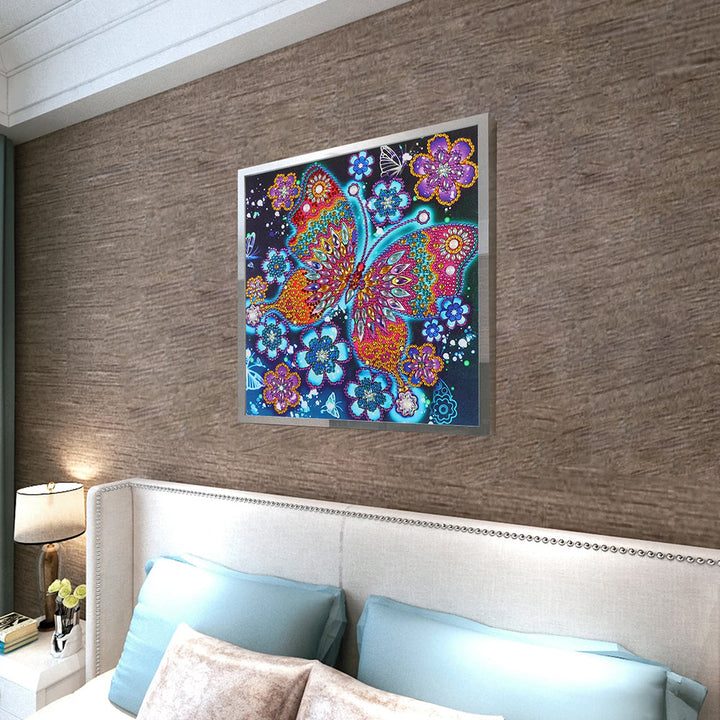 Kleurrijke Vlinder en Bloemen Speciaal Gevormde Boren Diamond Painting