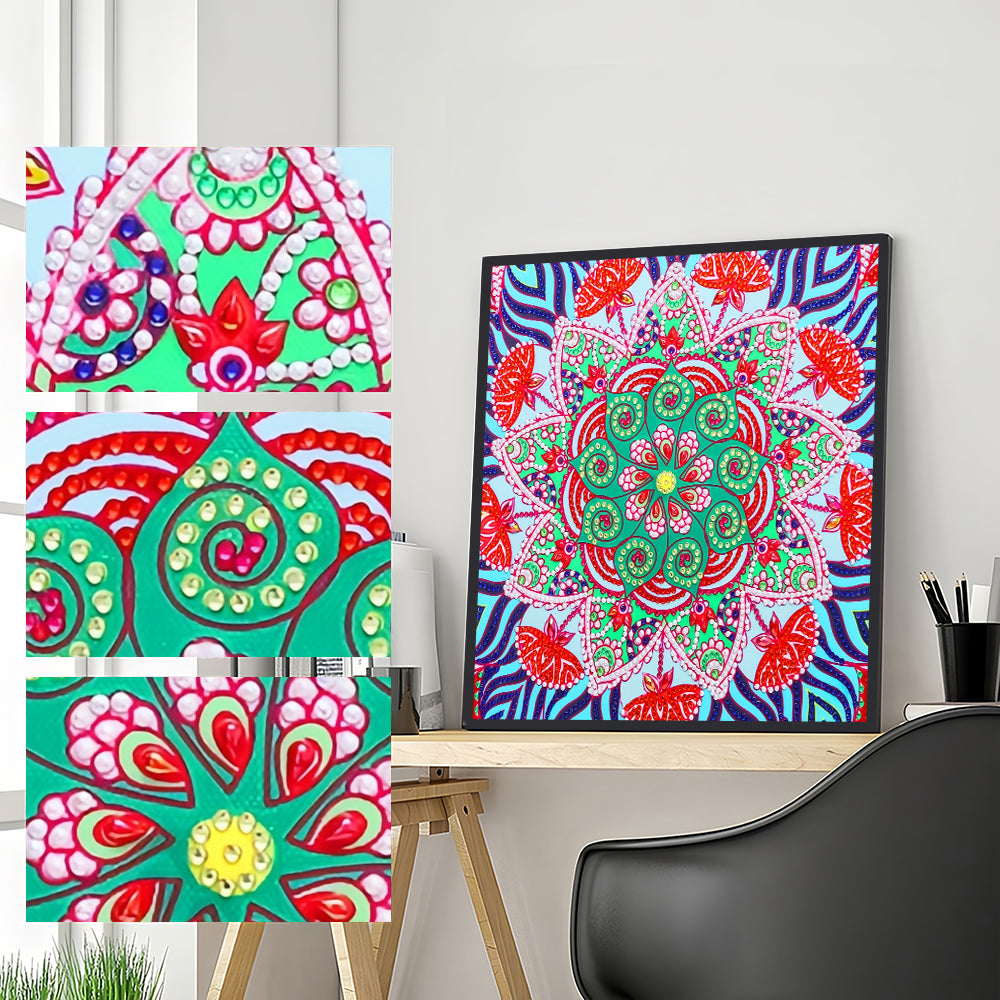 Groene en Rode Mandala Speciaal Gevormde Boren Diamond Painting