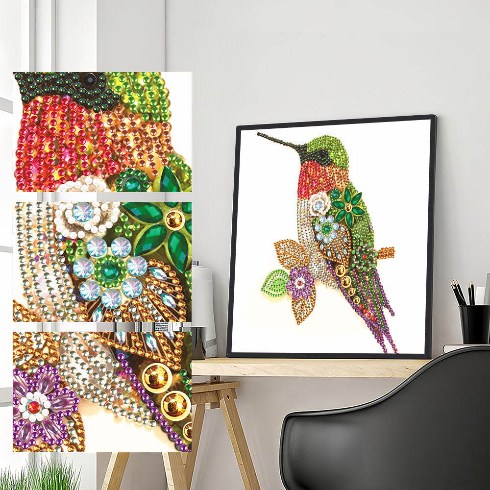 Groene Kolibrie en Bloem Speciaal Gevormde Boren Diamond Painting