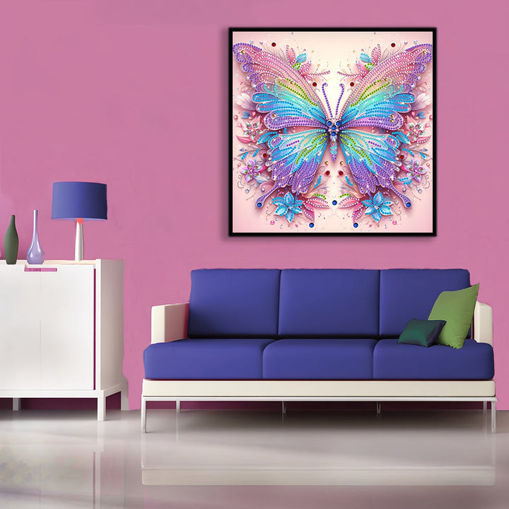 Blauwe en Roze Vlinder Speciaal Gevormde Boren Diamond Painting