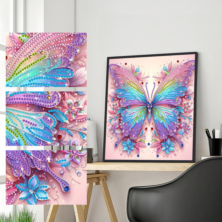 Blauwe en Roze Vlinder Speciaal Gevormde Boren Diamond Painting