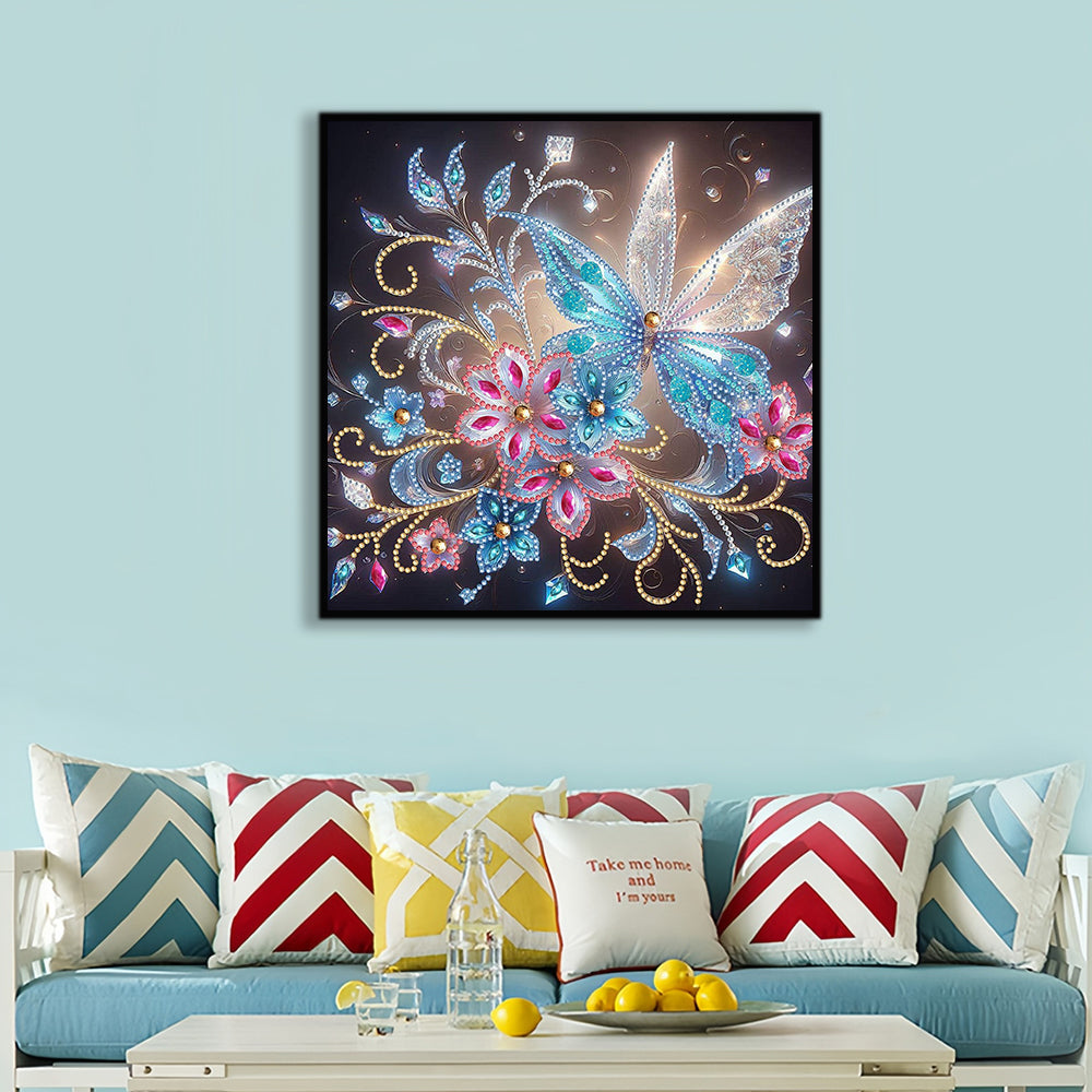 Transparante Witblauwe Vlinder en Bloem Speciaal Gevormde Boren Diamond Painting