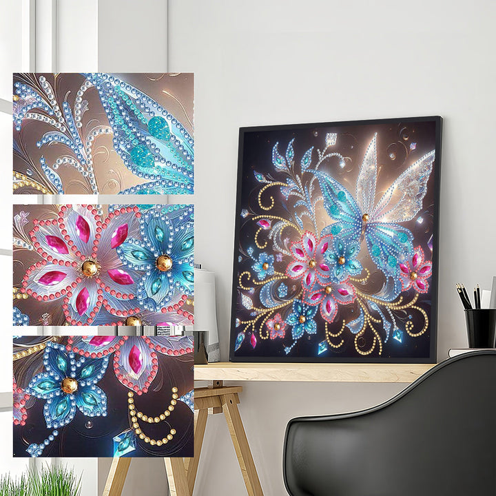 Transparante Witblauwe Vlinder en Bloem Speciaal Gevormde Boren Diamond Painting