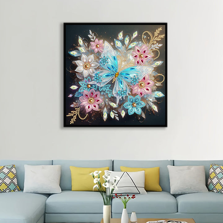 Ijs Blauwe Vlinder en Bloem Speciaal Gevormde Boren Diamond Painting