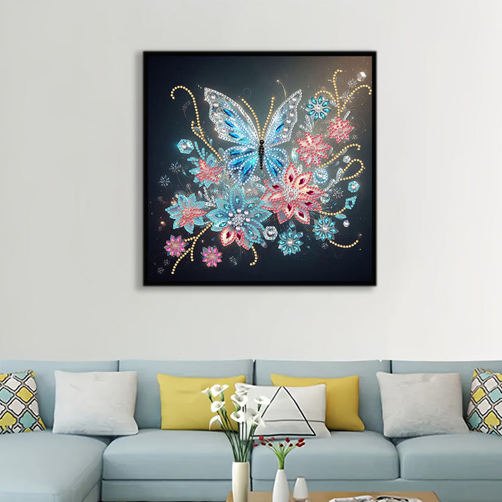 Transparante Blauwe Vlinder en Bloem Speciaal Gevormde Boren Diamond Painting