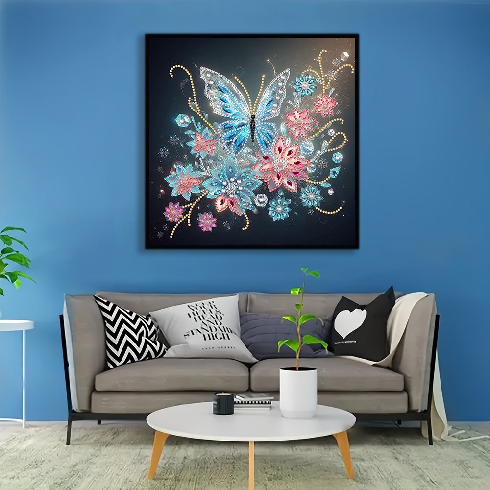 Transparante Blauwe Vlinder en Bloem Speciaal Gevormde Boren Diamond Painting