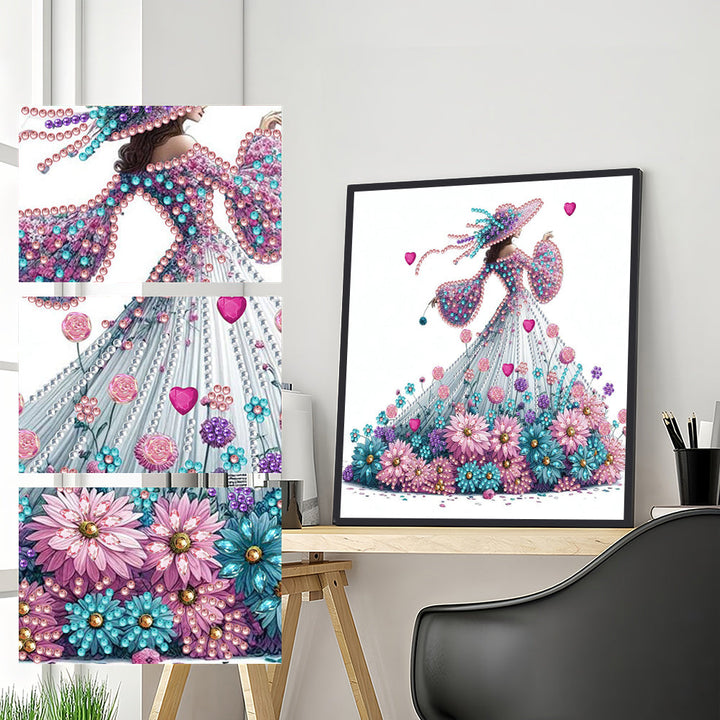 Vrouw in Jurk met Madeliefjes Speciaal Gevormde Boren Diamond Painting