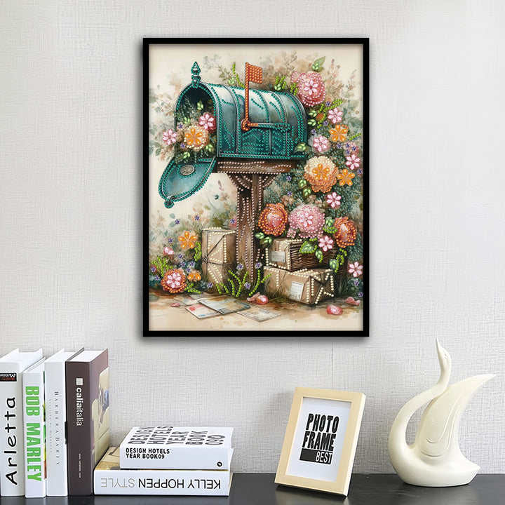 Brievenbus naast Bloemen Speciaal Gevormde Boren Diamond Painting