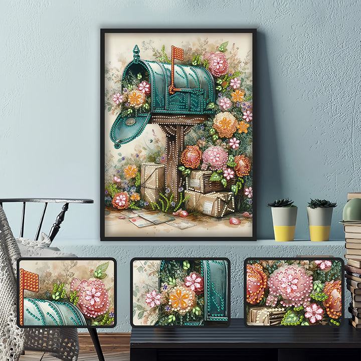 Brievenbus naast Bloemen Speciaal Gevormde Boren Diamond Painting