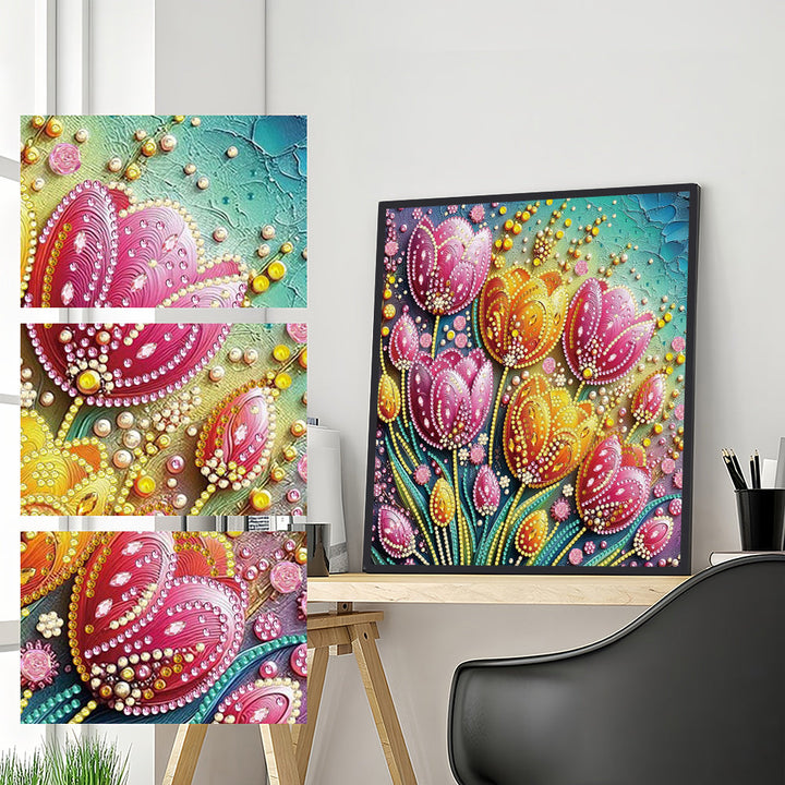 Gele en Gouden Tulpen Speciaal Gevormde Boren Diamond Painting