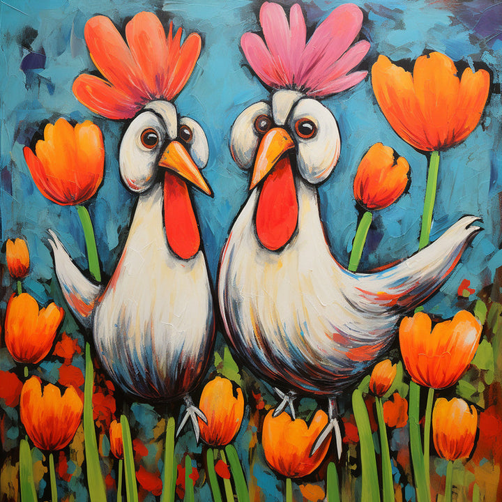 Grote Hanen en Tulpen Diamond Painting