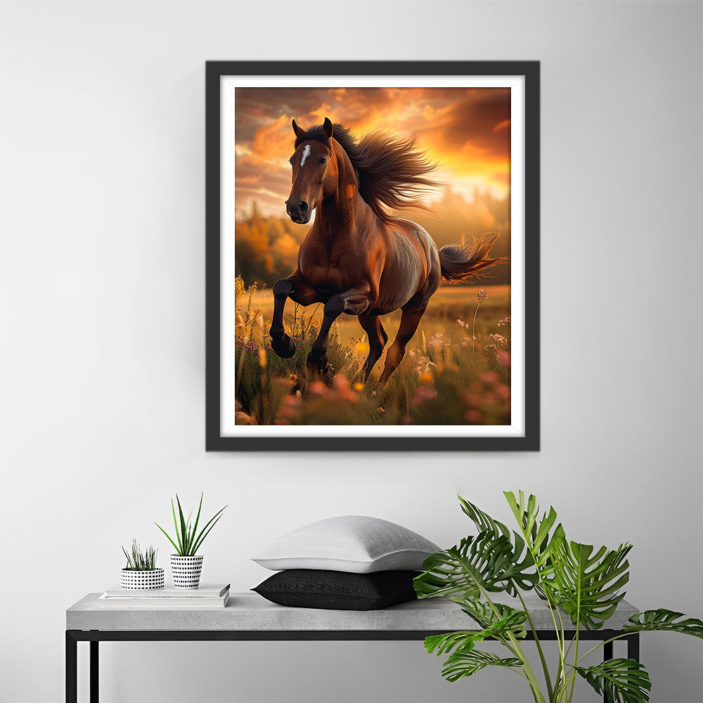Paard dat Rent op het Gras Diamond Painting
