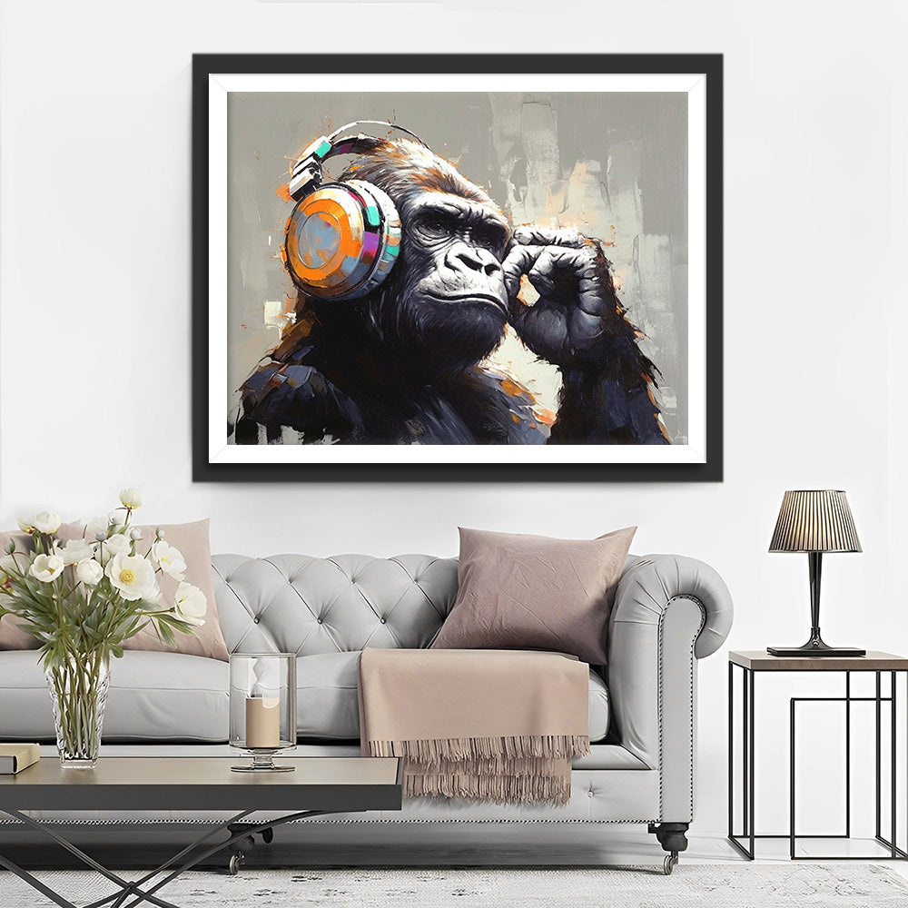 Orang Oetan met Koptelefoon Diamond Painting