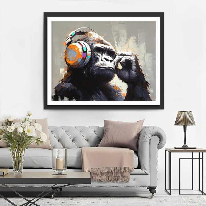 Orang Oetan met Koptelefoon Diamond Painting