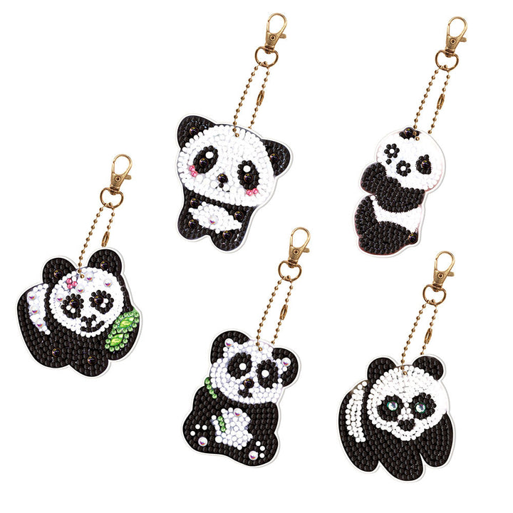 5 Stuks Schattige Panda's Acryl Sleutelhanger Aan Beide Kanten Diamond Painting