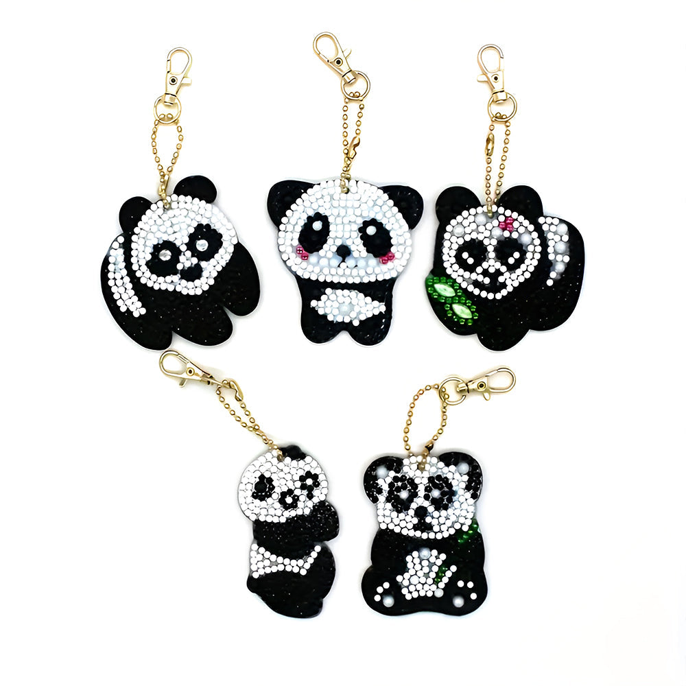 5 Stuks Schattige Panda's Acryl Sleutelhanger Aan Beide Kanten Diamond Painting