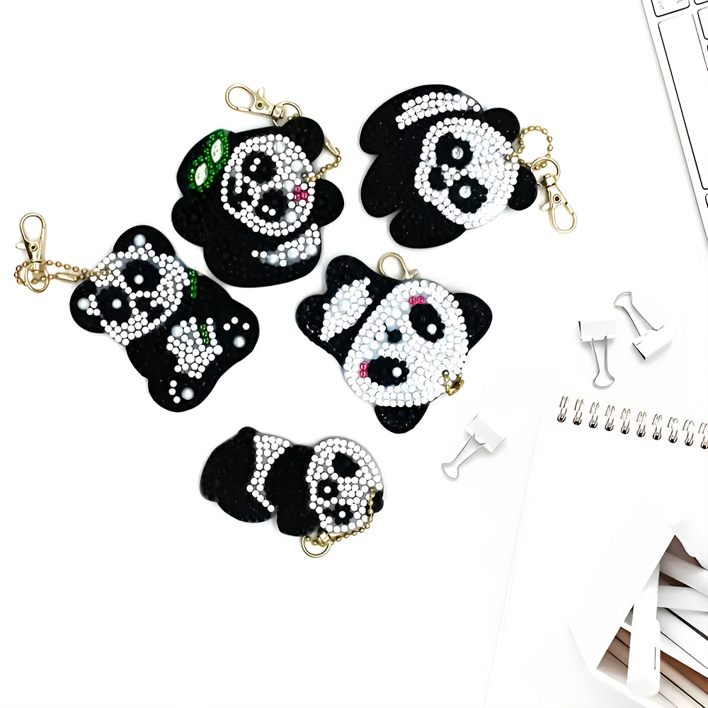 5 Stuks Schattige Panda's Acryl Sleutelhanger Aan Beide Kanten Diamond Painting