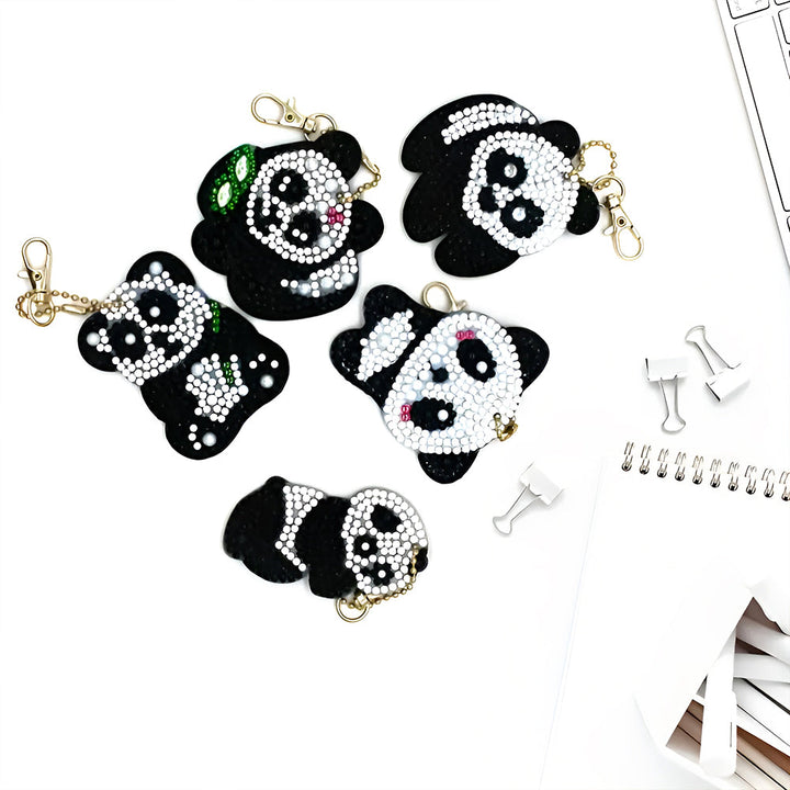 5 Stuks Schattige Panda's Acryl Sleutelhanger Aan Beide Kanten Diamond Painting