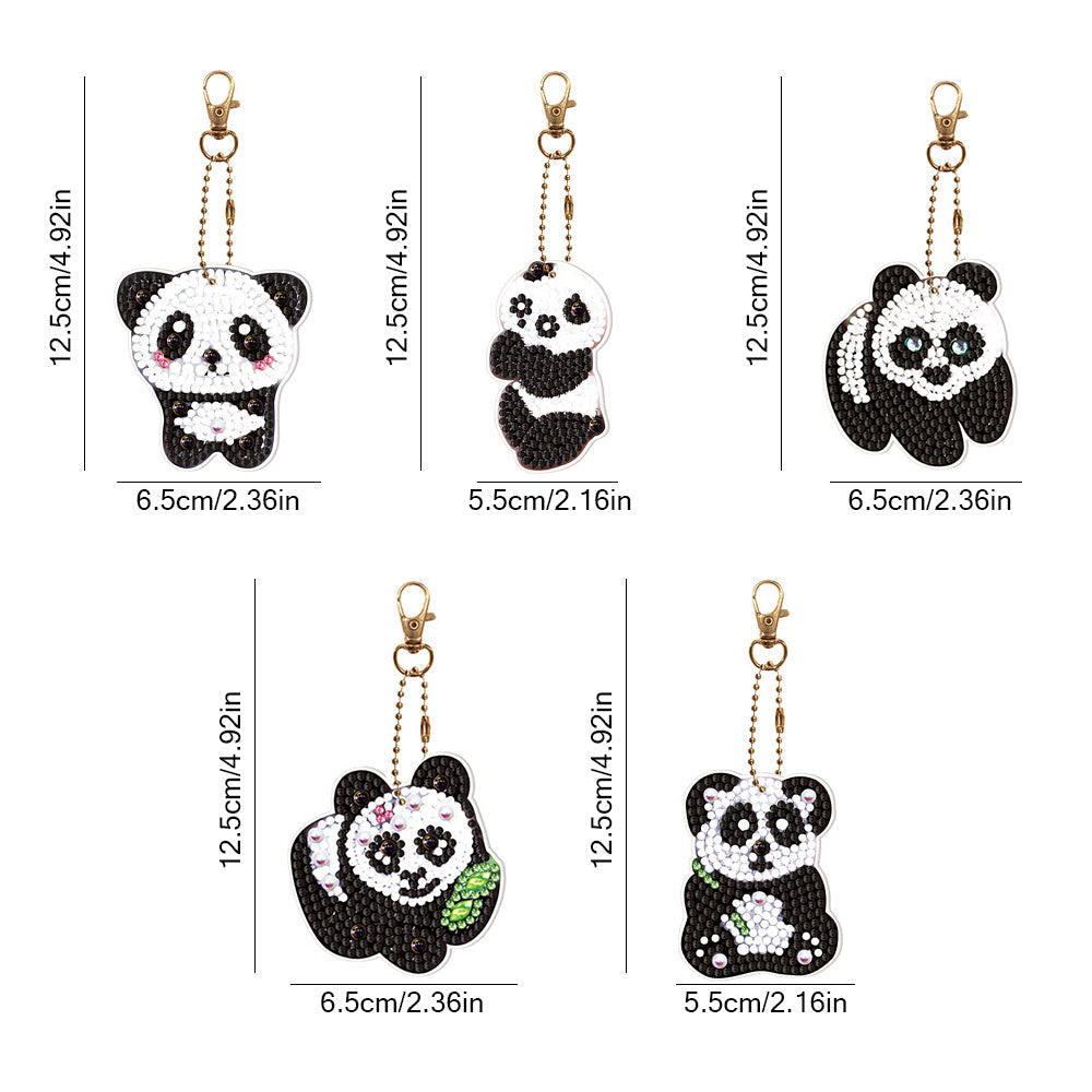 5 Stuks Schattige Panda's Acryl Sleutelhanger Aan Beide Kanten Diamond Painting