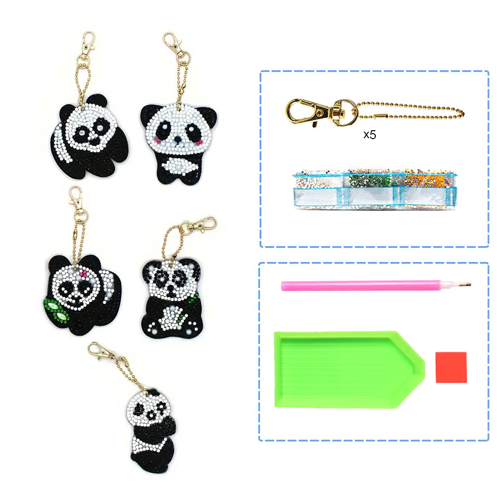 5 Stuks Schattige Panda's Acryl Sleutelhanger Aan Beide Kanten Diamond Painting