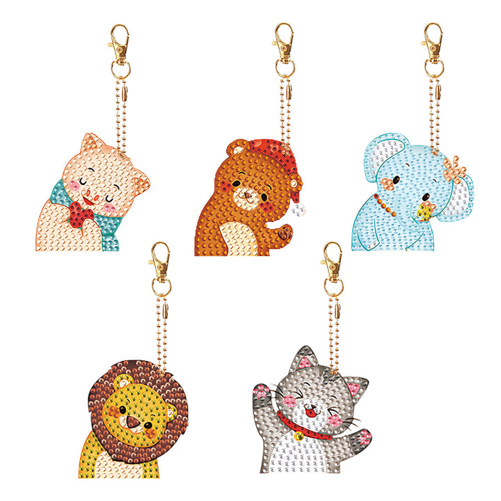 5 Stuks Grappige Baby Dieren Acryl Sleutelhanger Aan Beide Kanten Diamond Painting