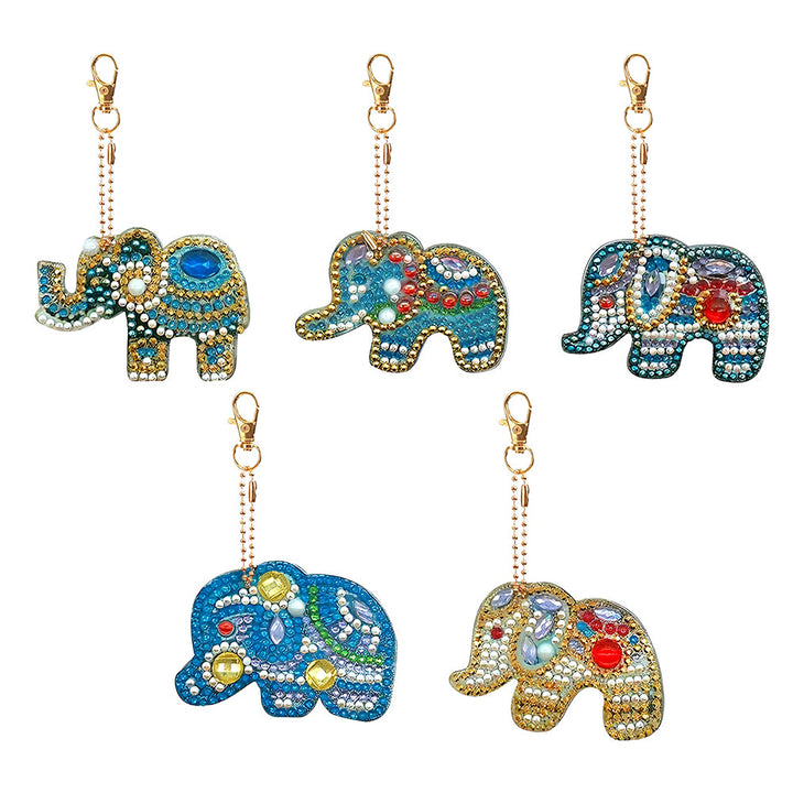 5 Stuks Kleurrijke en Prachtige Olifant Acryl Sleutelhanger Aan Beide Kanten Diamond Painting