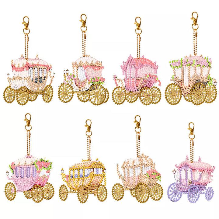 8 Stuks Warme en Prachtige Kinderwagen Acryl Sleutelhanger Aan Beide Kanten Diamond Painting