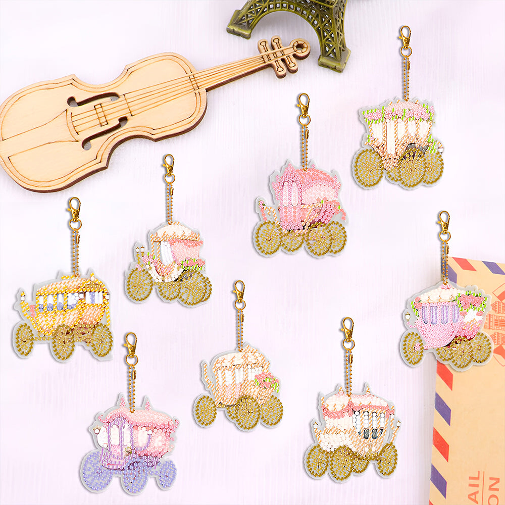 8 Stuks Warme en Prachtige Kinderwagen Acryl Sleutelhanger Aan Beide Kanten Diamond Painting