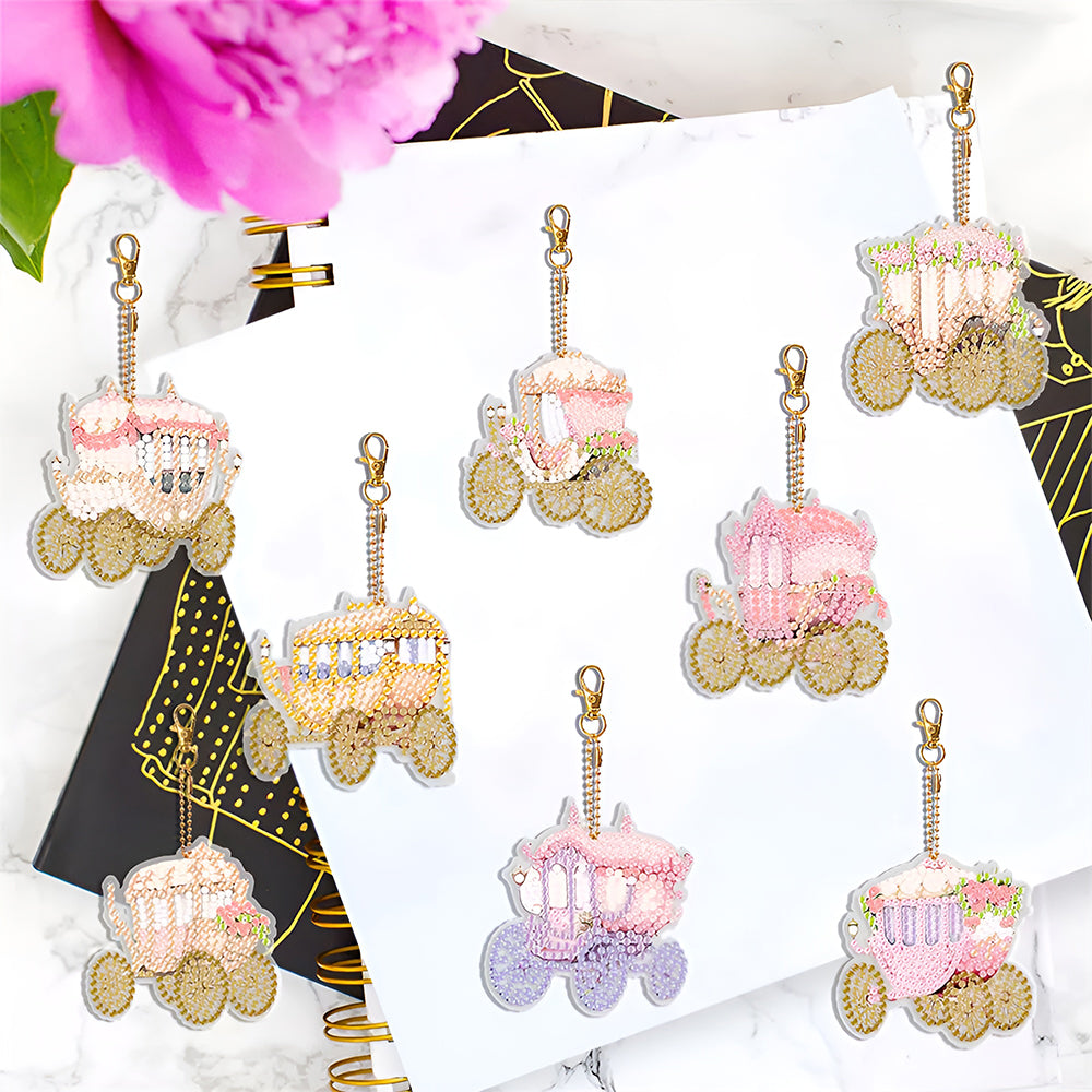 8 Stuks Warme en Prachtige Kinderwagen Acryl Sleutelhanger Aan Beide Kanten Diamond Painting