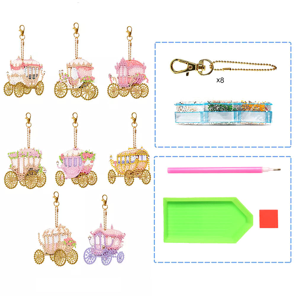 8 Stuks Warme en Prachtige Kinderwagen Acryl Sleutelhanger Aan Beide Kanten Diamond Painting