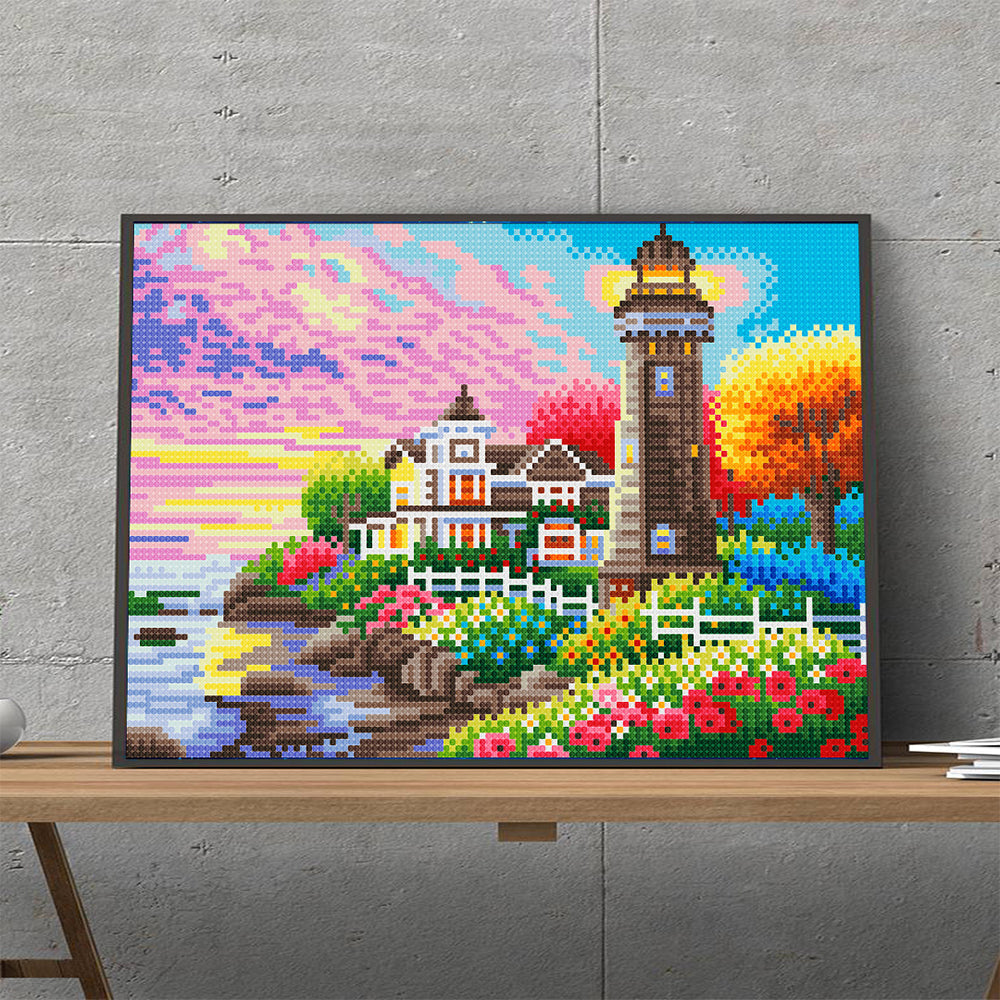 Vuurtoren Tussen de Bloemen Lichtgevende Kristal Neushoorn Diamond Painting